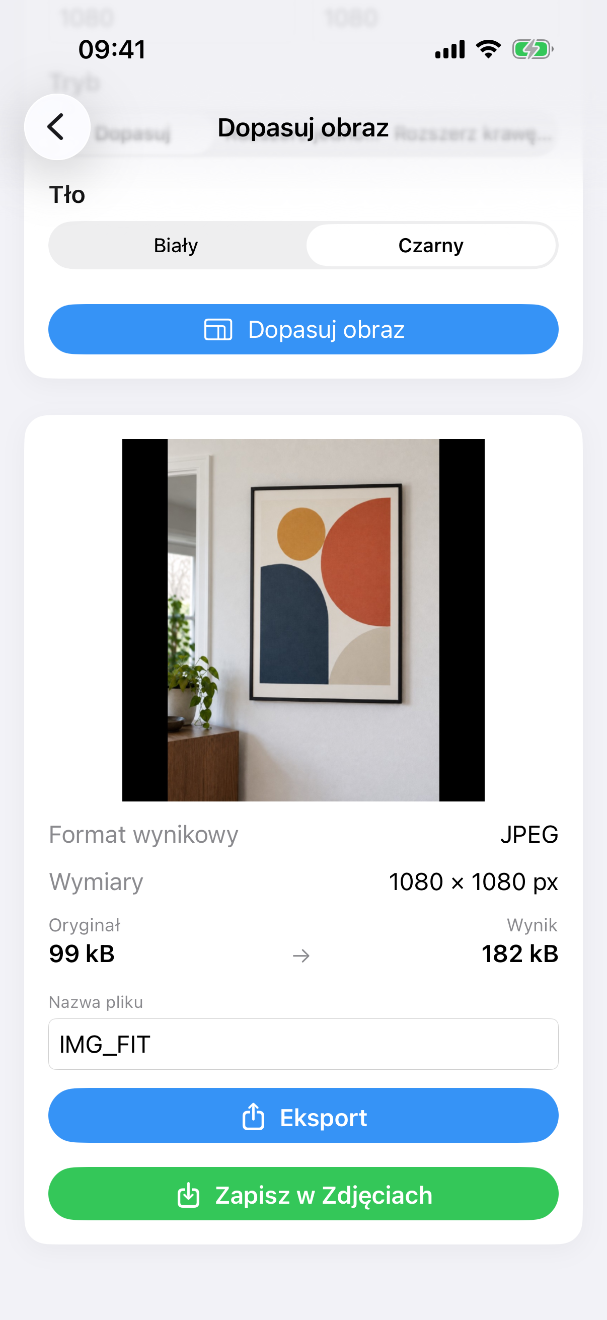 Wynik ImageSetta Dopasuj obraz: pełne zdjęcie obrazu na kwadratowym białym płótnie.