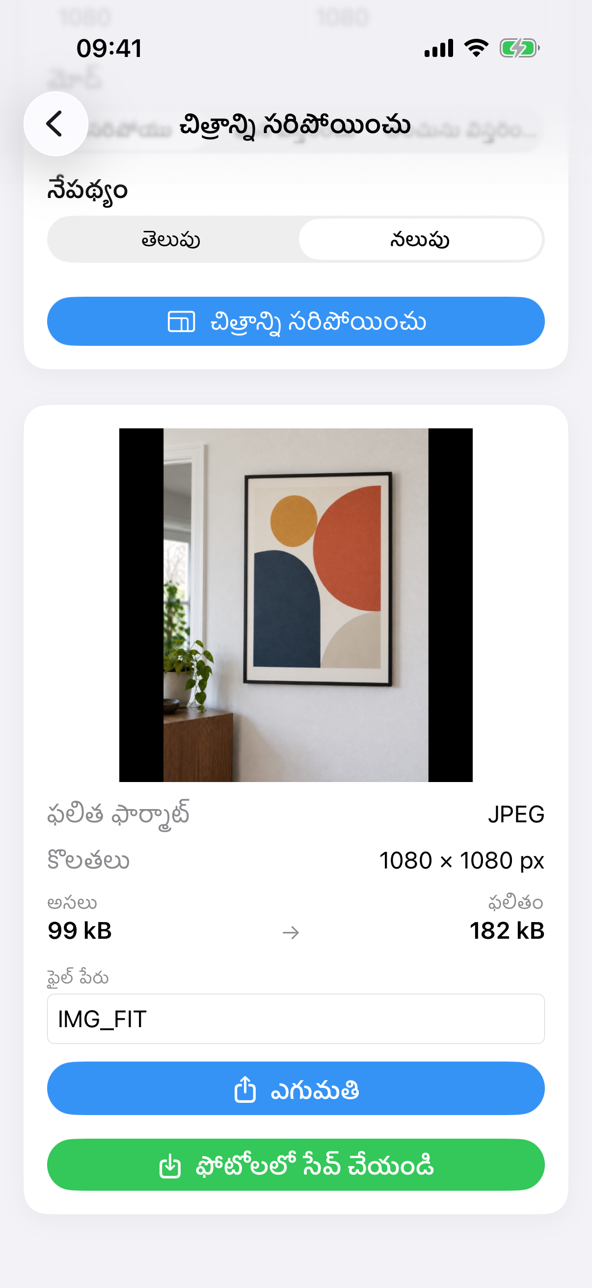 ImageSetta చిత్రాన్ని సరిపోయించు ఫలితం: చదరపు తెల్ల కాన్వాస్‌పై పూర్తి చిత్రపట ఫోటో.